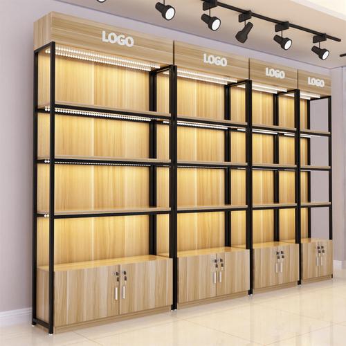 超市货架化妆品展示柜单面靠墙零食陈列置物架便利店产品钢木货柜